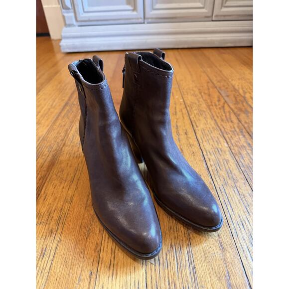 Stuart Weitzman Boots Womens Size 6.5 Brown Leather Ankle Block Heel Zip OW32737 - Picture 1 of 11